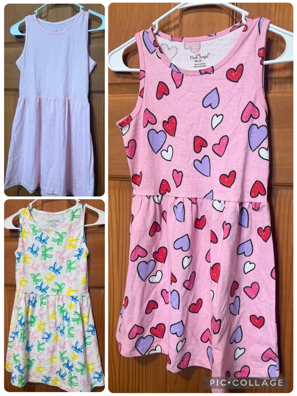 (3) 100% Cotton Pink Heart Print Sleeveless Kids Dress 10/12